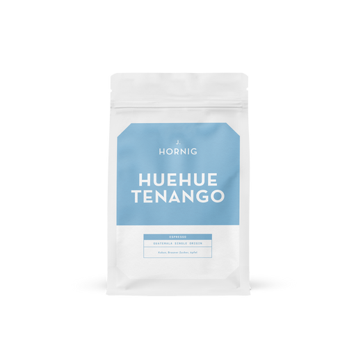 Eine Packung J. Hornig Huehuetenango Espresso Spezialitätenkaffee.