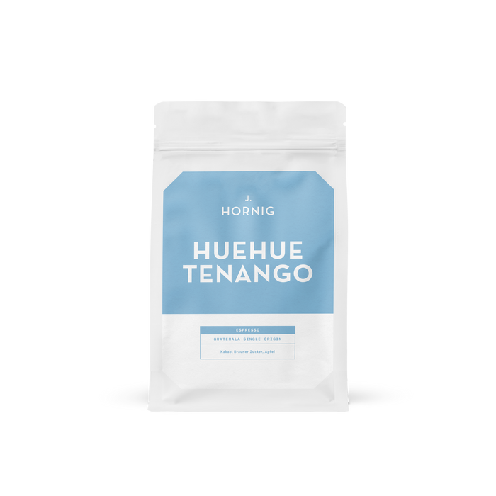 Eine Packung J. Hornig Huehuetenango Espresso Spezialitätenkaffee.