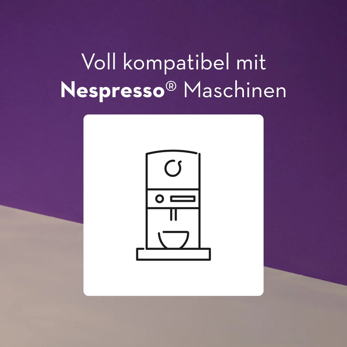 Icon einer Kapselmaschine auf violettem Hintergrund.