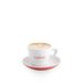 Eine rote J. Hornig Cappuccinotasse.